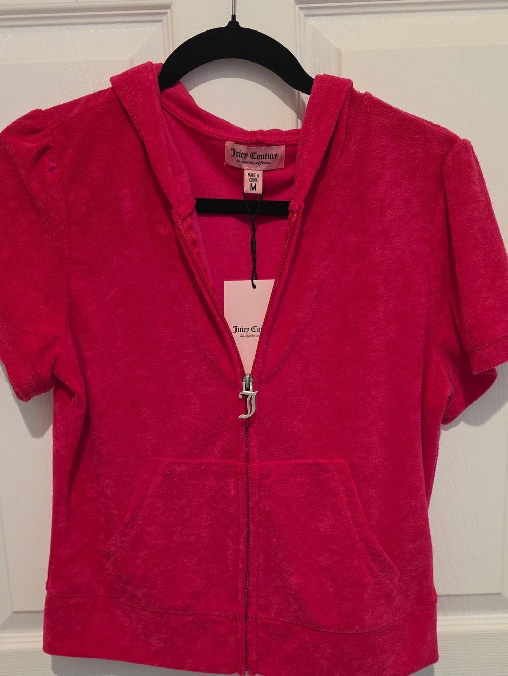 Juicy Couture Bright Pink Velour Zip Hoodie.